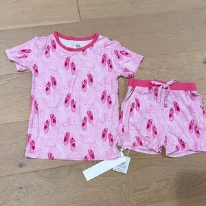 NWT Birdie Bean Pink Ballet Shoe Girls Short Sleeve Pajama Set size 7-8